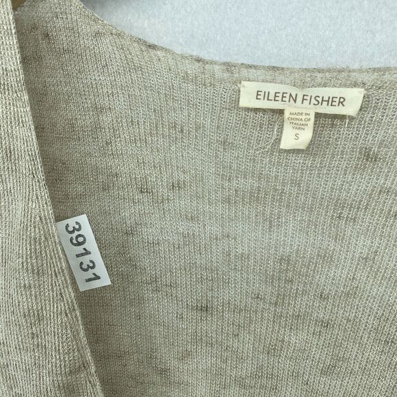EILEEN FISHER Sweater Small Linen Cardigan Vest Button Front Sleeveless Beige - Picture 14 of 14